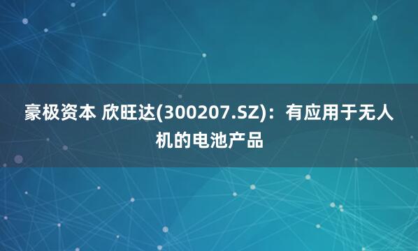 豪极资本 欣旺达(300207.SZ)：有应用于无人机的电池产品